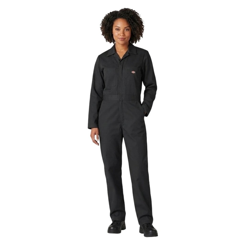 Dickies Womens S Black Long Sleeve Cotton Coveralls Cinched Elastic Waistband